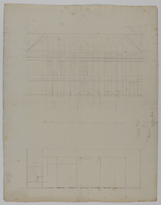 214941 Doorsnede van het Gebouw voor Kunsten en Wetenschappen (Mariaplaats 27) te Utrecht (volgens het eerste, ...